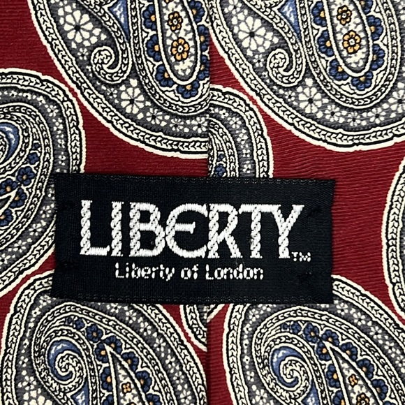 Liberty Of London Silk Tie Dark Red with Paisley Pattern of Multiple Colors - Picture 4 of 9